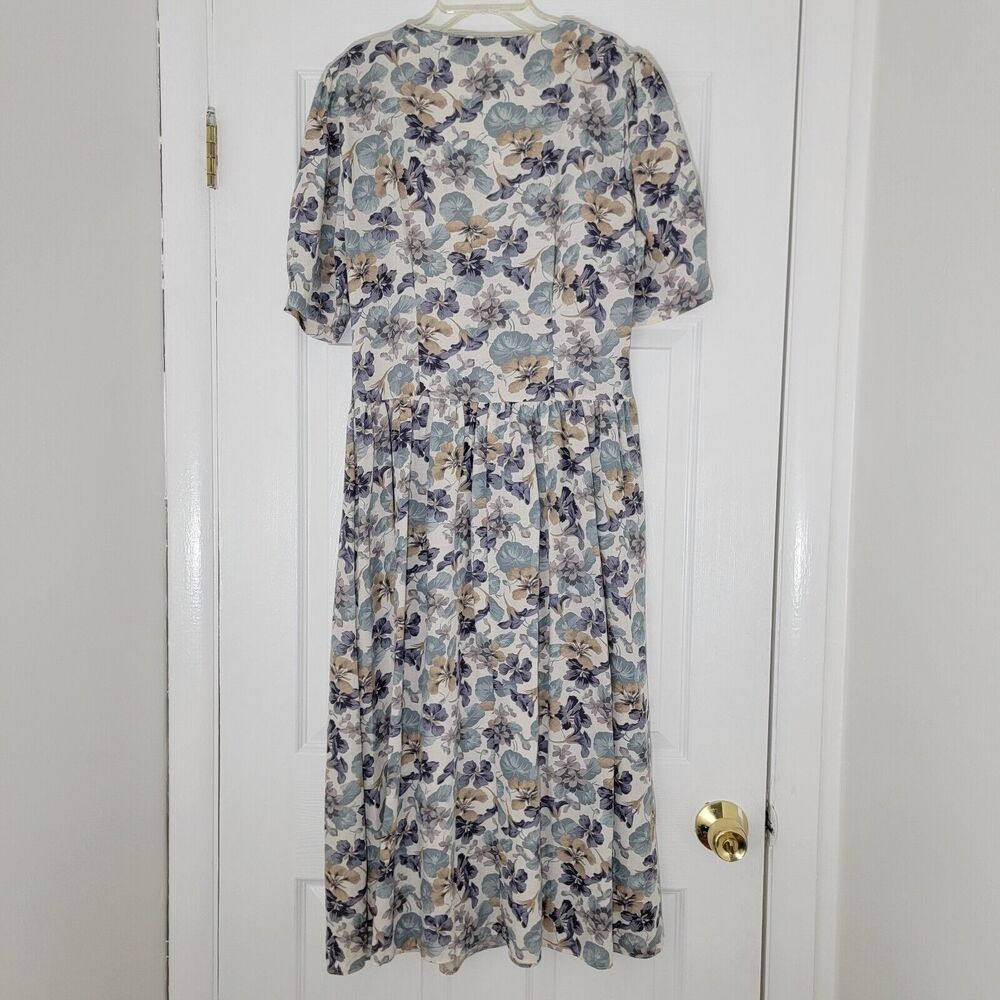 VTG Laura Ashley Great Britain Floral Puff Sleeve Midi Dress Sz 12 Cottagecore - Picture 2 of 16